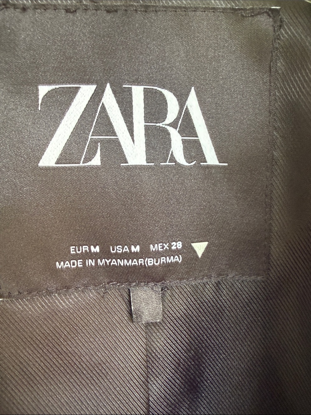 ZARA Olive Green Vegan Leather Blazer Size Medium - Picture 3 of 12